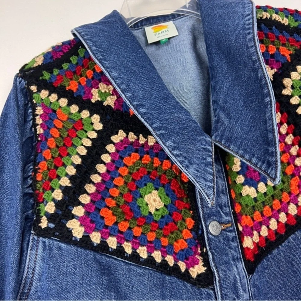 Farm Rio Crochet Embroidered Denim Jean Jacket - Picture 5 of 10